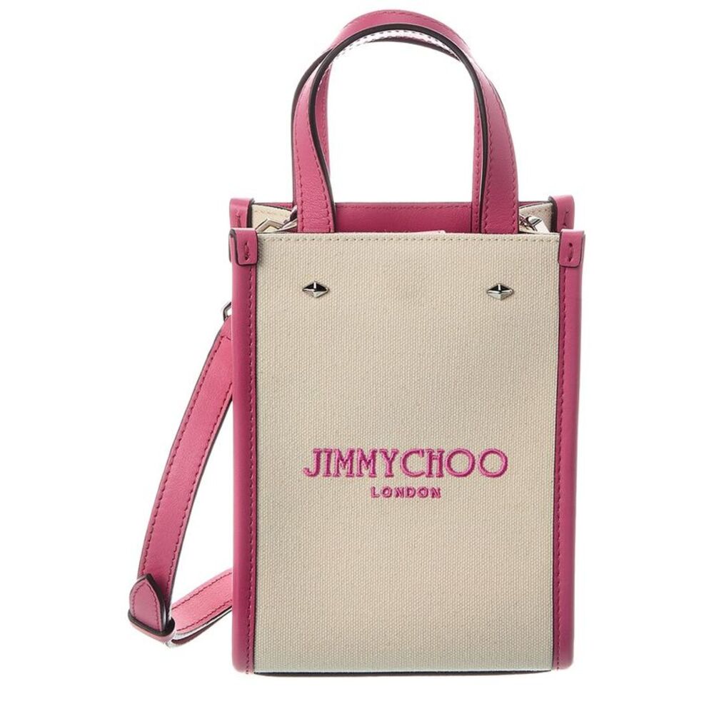 Jimmy Choo Mini N/S Canvas & Leather Tote, Pink